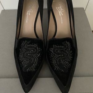 One of a kind! Beaded Suede Kitten Heal Pump